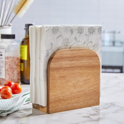 ALELION Acacia Wood Napkin Holder for Table, Wooden Upright Napkin