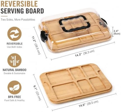 Charcuterie Board with Clear Lid, Double-Sided Bamboo Cheese Board