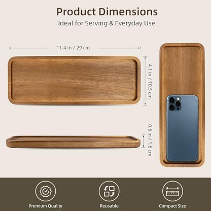 Small Acacia Wood Serving Tray, Wooden Decorative Tray for Coffee