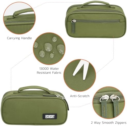 ECHSRT Large Tactical Pencil Case, 3-Compartment Zipper Pouch, Olive