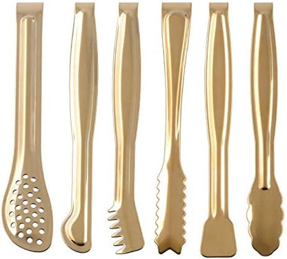 HINMAY Gold Plated Mini Serving Tongs Set 6-Inch Appetizers Tongs, Set
