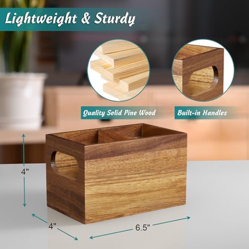 DRASTAR Remote Control Holder, Wood TV Remote Holder, Remote Storage