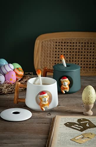 DIHOclub Ceramic Coffee Mug with Lid and Matching Spoon,Novelty 3D