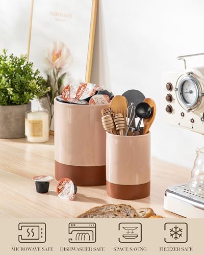 MALACASA Utensil Holder, 7.3"+5.5" Ceramic Kitchen Utensil Holder for