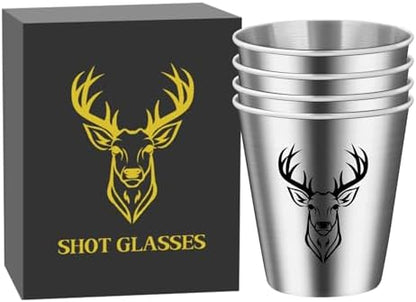 Deer Head Shot Glasses Bulk Set of 4 with Gift Box for Men Women