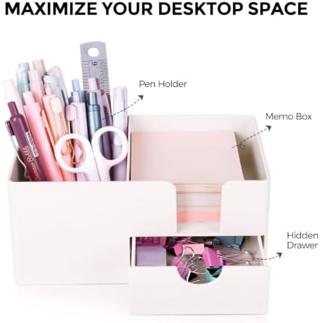 SKYDUE Small Desk Organizer with Sticky Notes Holder,Pen Holder for