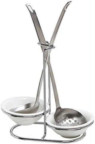 MyGift Ceramic Spoon Rest, Upright Ladle Holder with Steel Rack Set of