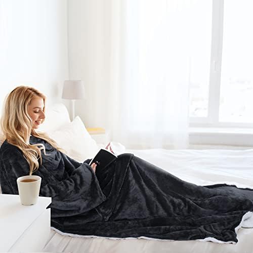 Catalonia Classic Sherpa Fleece Blanket with Sleeves, Super Soft Warm