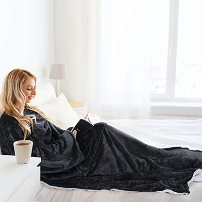 Catalonia Classic Sherpa Fleece Blanket with Sleeves, Super Soft Warm