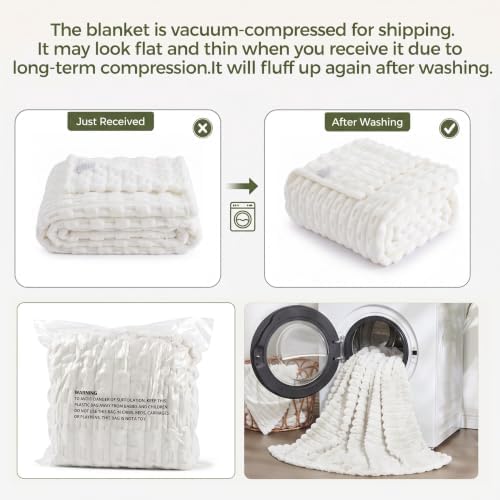 Leximan Ribbed Fleece Throw Blanket, Ultra-Soft Plush Blanket for