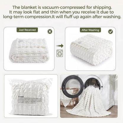 Leximan Ribbed Fleece Throw Blanket, Ultra-Soft Plush Blanket for