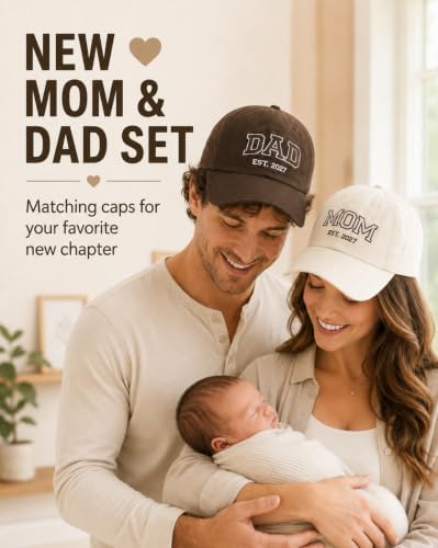 Waldeal Mom and Dad Est 2027 Hats, New Parents Gifts, Matching