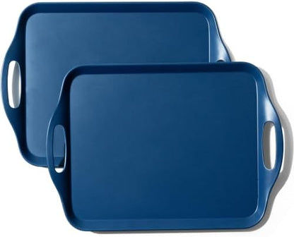 KINGEN 2-Pack Navy Blue Bamboo Fiber Serving Trays - 17.3×12.2-inch