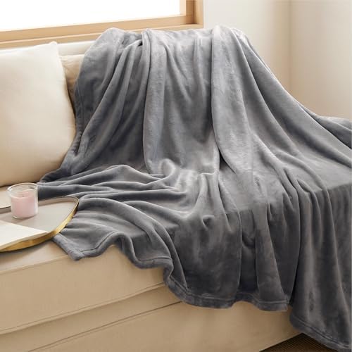 Bedsure Soft Fleece Throw Bed Blanket for Couch Grey - Lightweight