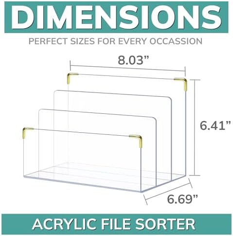 pbf Acrylic File Holder | Clear File Organizer for Desk w/ Gold