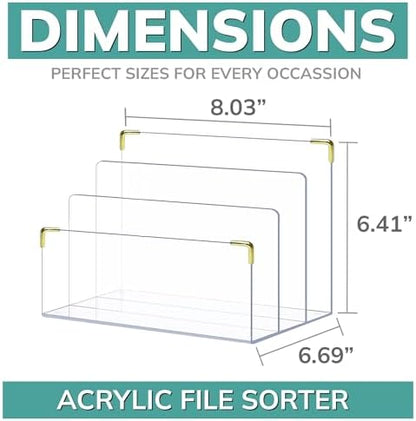 pbf Acrylic File Holder | Clear File Organizer for Desk w/ Gold