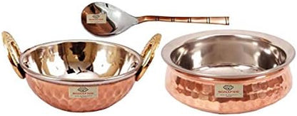 bona fide copper Serving Bowl,Stainless Steel Hammered Karahi and bowl