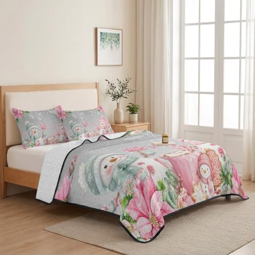 Christmas Quilt Set Twin Size 3 Pieces Quilted Bedspread Soft, Cute