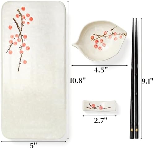 Pumtus 8 Pcs Ceramic Sushi Plate Set, Floral Japanese Serving Dishes