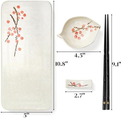 Pumtus 8 Pcs Ceramic Sushi Plate Set, Floral Japanese Serving Dishes