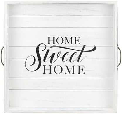 Stonebriar Square Worn White Home Sweet Home Decorative Wooden Tray