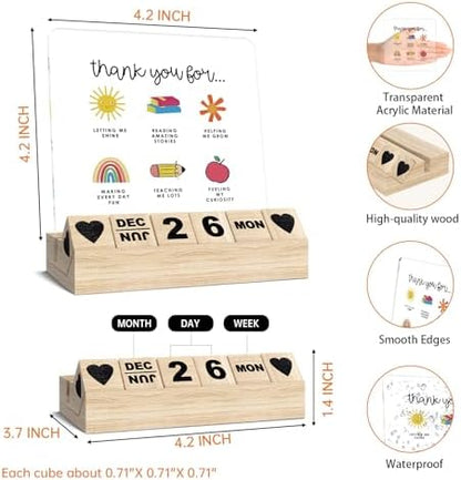 Teacher Appreciation Gifts, Wooden Block Calendar for Desk