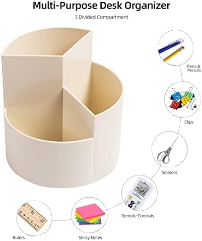 Desk Pencil Pen Holder, 3 Slots 360-Degree Spinning Organizers