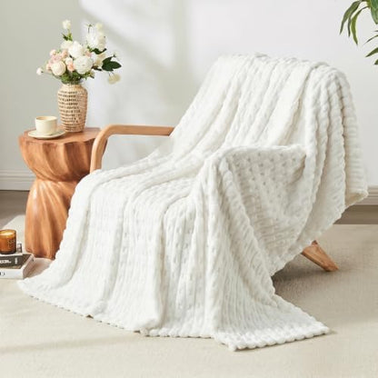 Leximan Ribbed Fleece Throw Blanket, Ultra-Soft Plush Blanket for