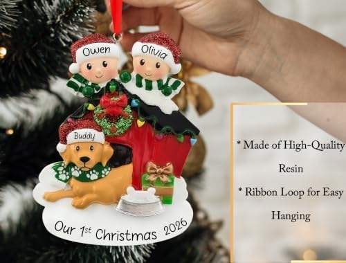 Personalized Couple with Dog Christmas Ornament 2026 | Family of 2