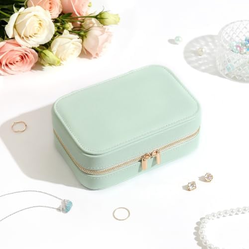 Genuine Leather Travel Jewelry Organizer Case for Women, Small Mini