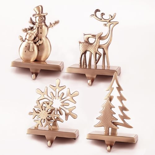 4pcs Christmas Stocking Holders for Mantel, Snowman Stocking Hangers