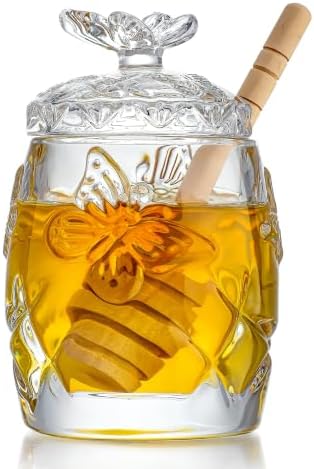4.5 OZ Crystal Honey Jar with Dipper, Glass Honey Container with Lid