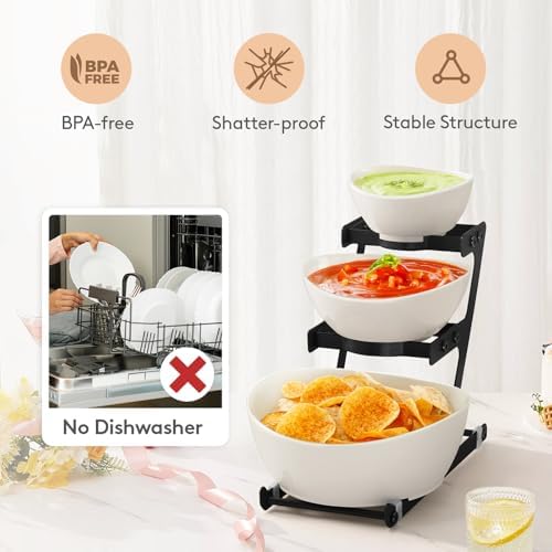 Lifewit 3 Tier Plastic Serving Bowls for Party, Chip and Dip Serving
