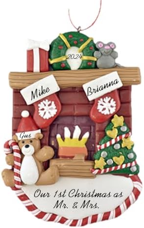 First Christmas as Mr. & Mrs. 2024 - Fireplace Mantle with 2 Stockings
