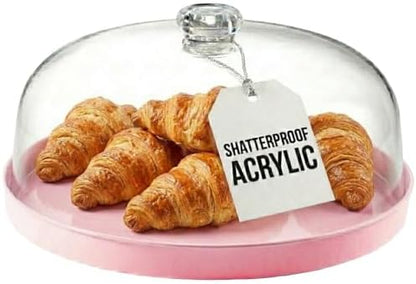 Godinger Pink Acrylic Cake Stand with Dome Cover, Metal Pie Tray