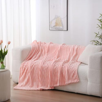 Light Pink Fleece Throw Blanket 50”×60” for Couch Sofa Livingroom