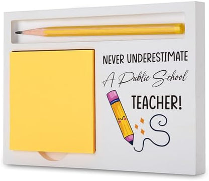 Public School Teacher Gift, Floral Wooden Sticky Note Holder.