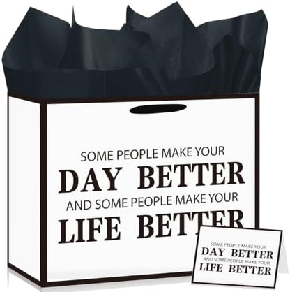 Hkshaoda Appreciation Gift Bag Black Thank You Gift Bag with Greeting