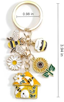 Bee Keychain,Sunflower Keychain with Honeycomb,Bee Gifts for Women