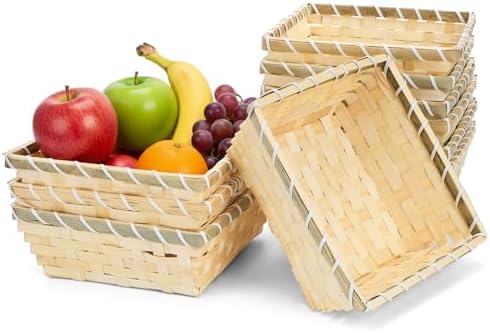 TOPZEA 10 Pack Natural Bamboo Gift Baskets, 7.5" Square Woven Fruit