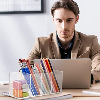 Pajean 4 Pack Clear Acrylic Pencil Holders, 4 Compartment Desk