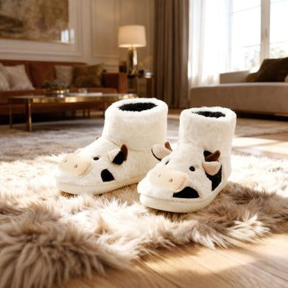 Jerzmy Fuzzy House Cow Slippers for Women Men, Cozy Warm