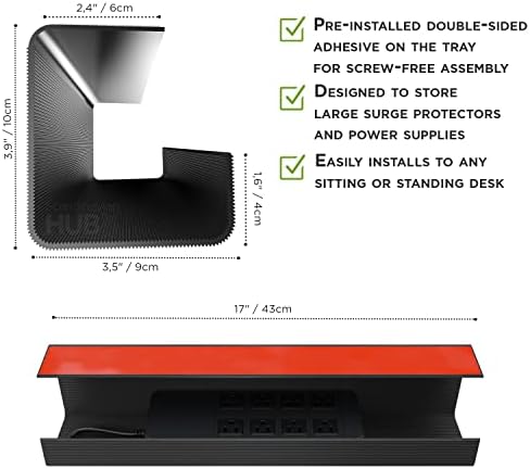 Scanfield Under Desk Cable Management Tray, No-Screw, 17-Inch, 2-Pack