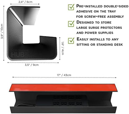 Scanfield Under Desk Cable Management Tray, No-Screw, 17-Inch, 2-Pack