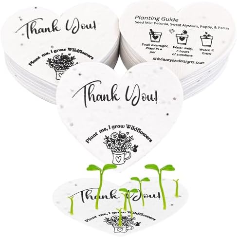 50 Plantable Seed Paper Hearts with Wildflower Seeds- A Thank You Card