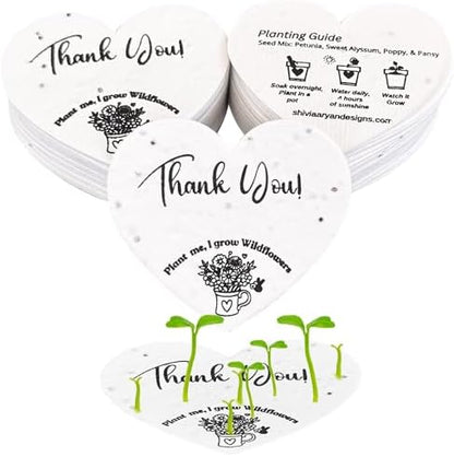 50 Plantable Seed Paper Hearts with Wildflower Seeds- A Thank You Card
