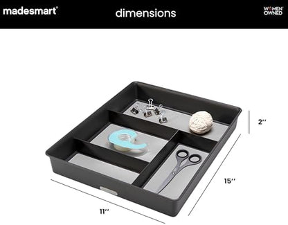 madesmart Classic 4 Compartment Drawer Organizer, Granite (Pack of 6)