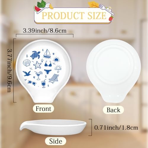 Ocean Ceramic Spoon Rest for Stove Top 3.4 x 3.4 x 0.7 Inch Spoon