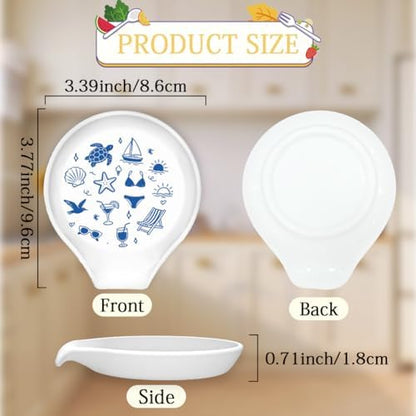 Ocean Ceramic Spoon Rest for Stove Top 3.4 x 3.4 x 0.7 Inch Spoon