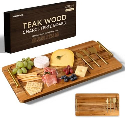 Teak 22 Inch Large Charcuterie Boards for Party with Cheese Knife Set